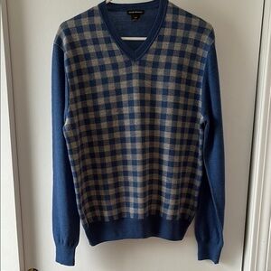 Club Monaco Checkered V Neck Merino Wool Sweater S